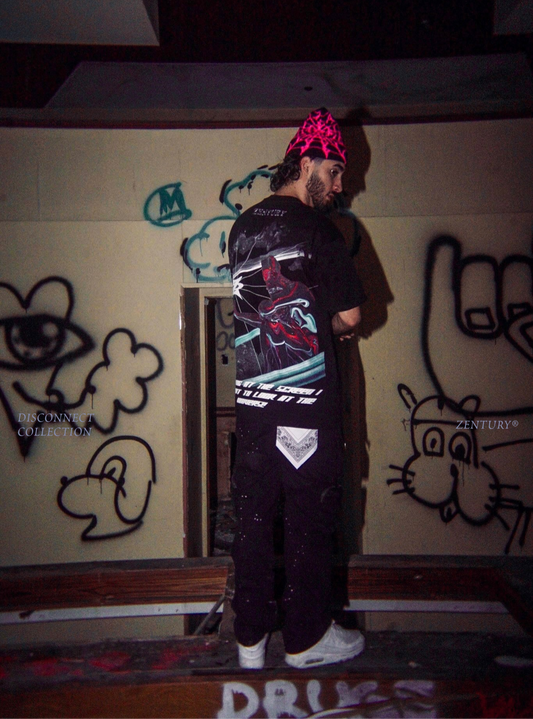 “Digital Eclipse” – Oversized Black Tee