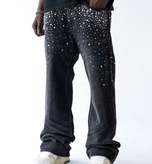 Rhinestone Detail Baggy Jeans