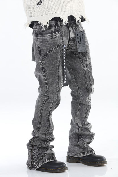 Cut and Sewn Panel Random Wash Stacked Flare
