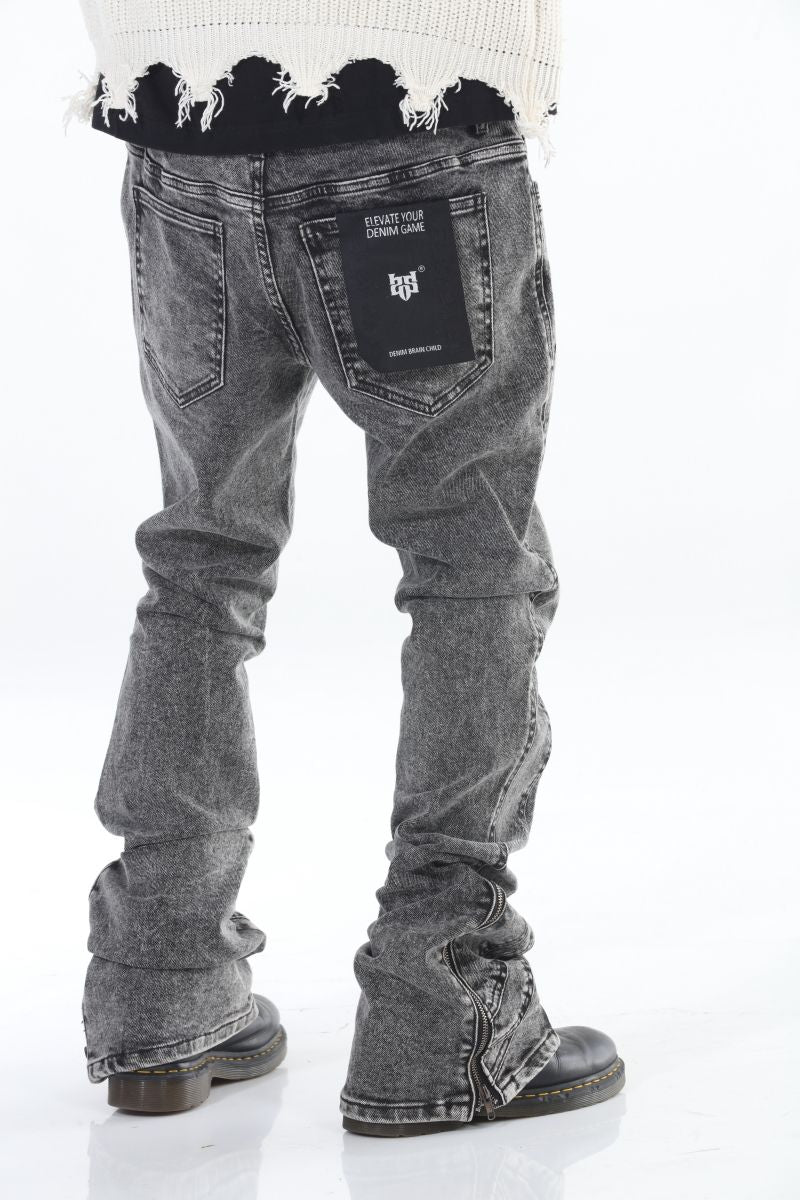 Cut and Sewn Panel Random Wash Stacked Flare