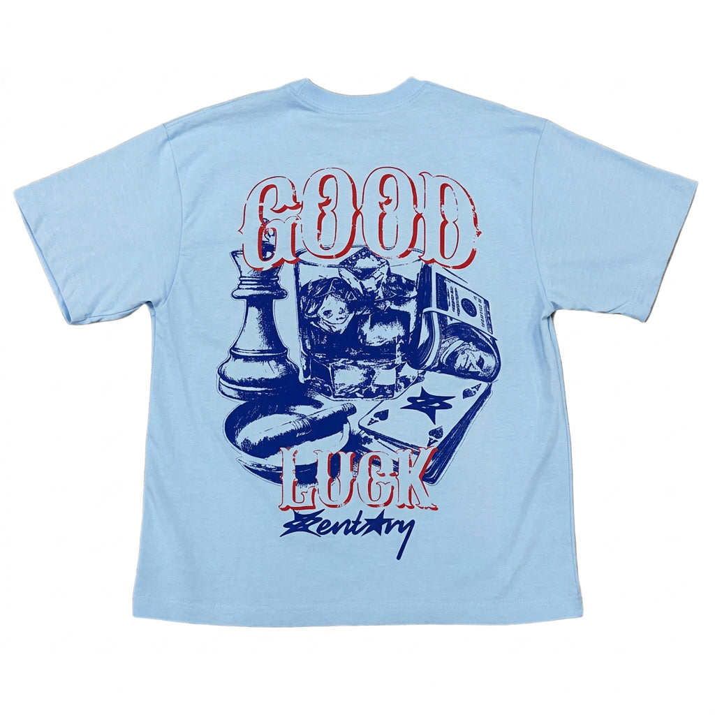 “Good luck” -Oversized Blue Tee