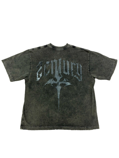 Acid-Washed Greenish-Gray Distressed Skull Oversized Tee