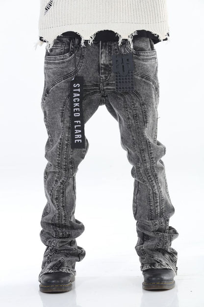 Cut and Sewn Panel Random Wash Stacked Flare