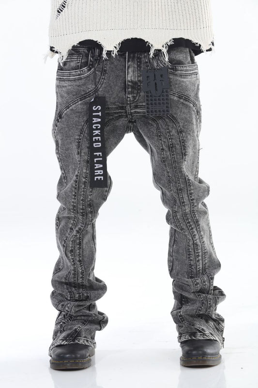 Cut and Sewn Panel Random Wash Stacked Flare