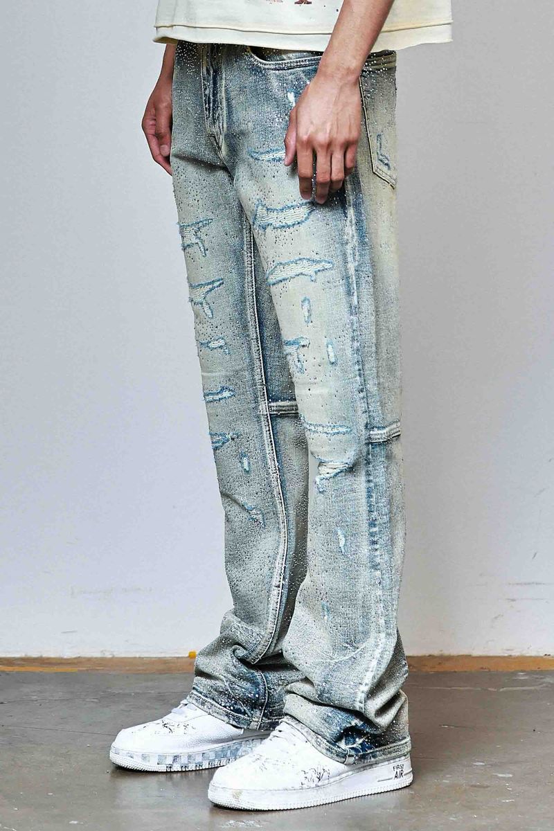 ALLOVER RHINESTONE DENIM FLARE JEANS
