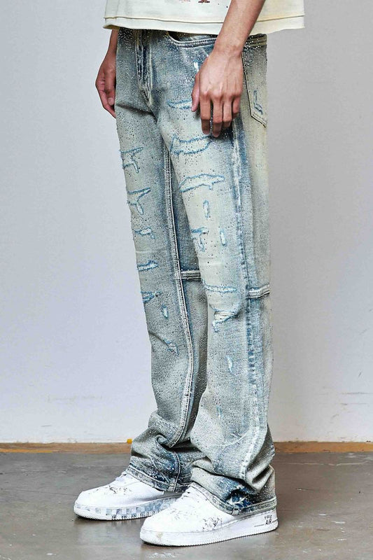 ALLOVER RHINESTONE DENIM FLARE JEANS